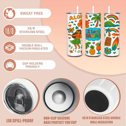 ColorFlow | Hawaii Aloha Tumbler | Tropical Island Stainless Steel Cup | 20oz Insulated Travel Mug with Straw