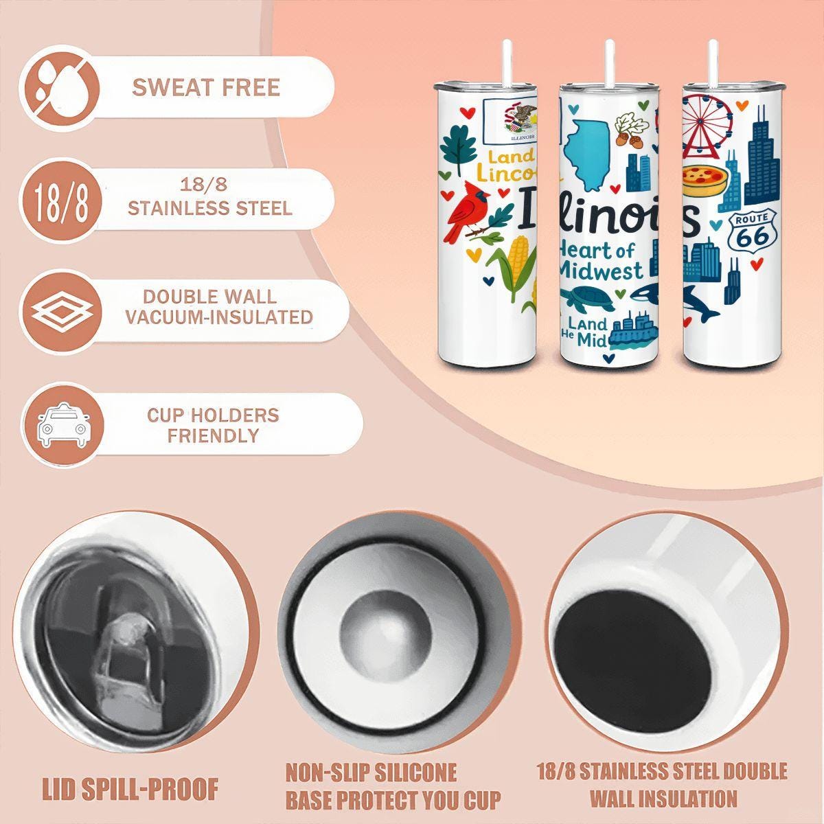 Illinois Land of Lincoln Tumbler | Midwest Stainless Steel Travel Mug