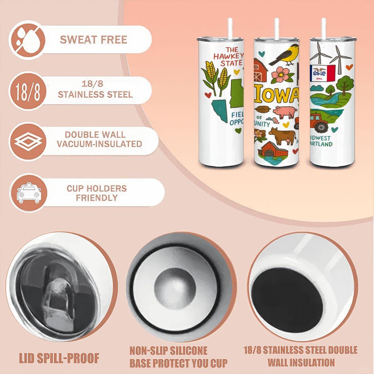 Iowa Fields Tumbler | 20oz Stainless Steel Travel Mug