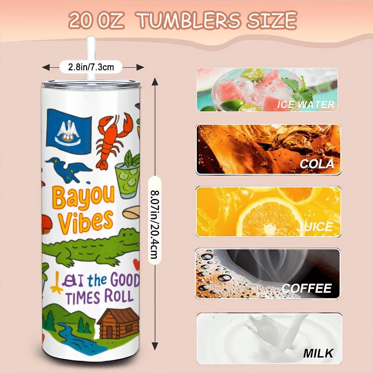 Louisiana Bayou Vibes Tumbler | 20oz Stainless Steel Insulated Travel Mug