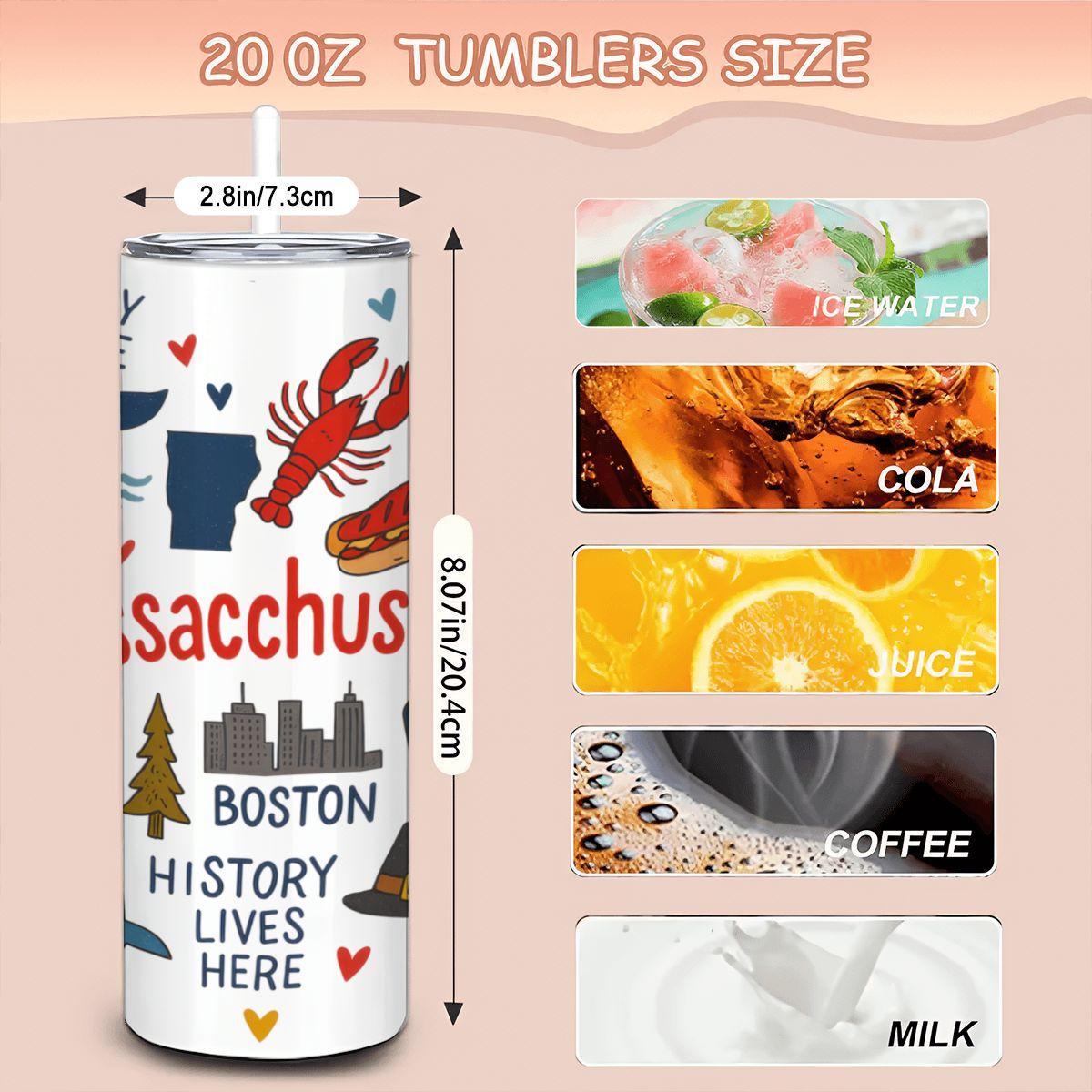 Massachusetts Bay State Tumbler | 20oz Insulated Stainless Steel Travel Mug