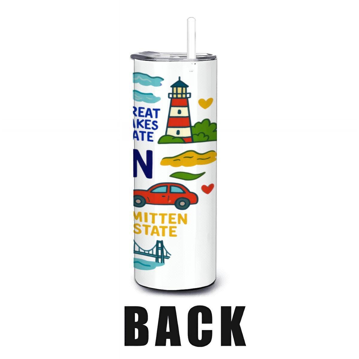 ColorFlow | Michigan Great Lakes Tumbler | Pure Michigan Stainless Steel Cup | 20oz Insulated Travel Mug with Straw