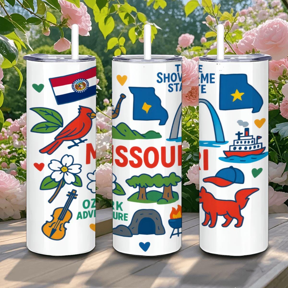 ColorFlow | Missouri Show-Me State Tumbler | Ozark Adventure | 20oz Stainless Steel Travel Mug with Straw