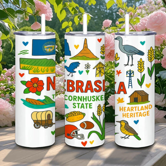 ColorFlow | Nebraska Cornhusker State Tumbler | Heartland Heritage | 20oz Stainless Steel Travel Mug with Straw