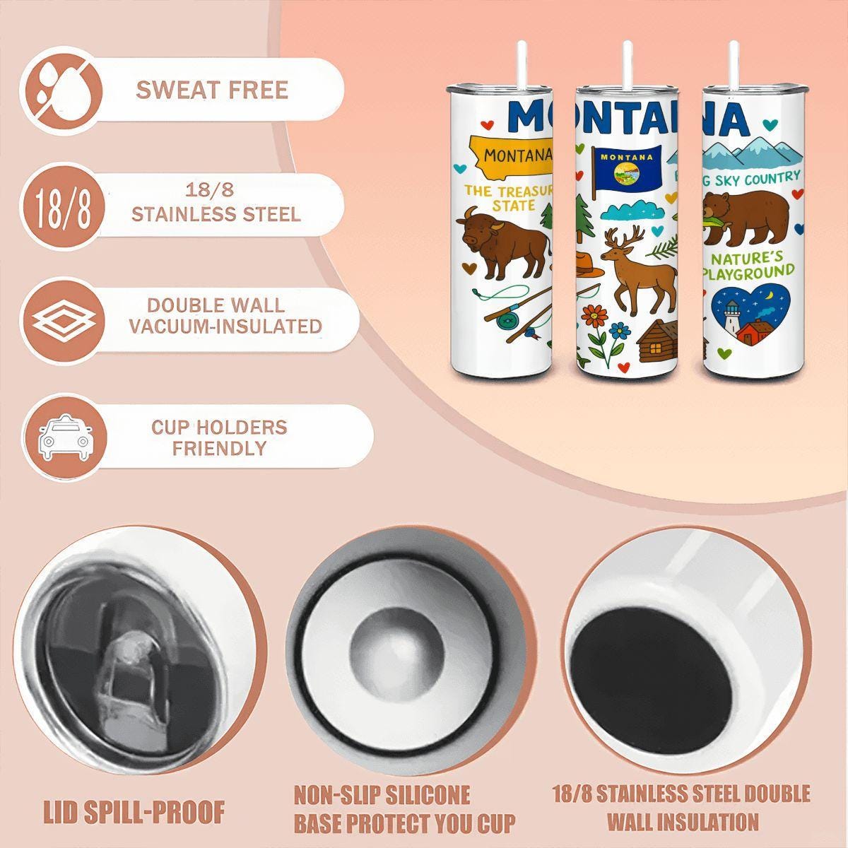 Montana Travel Mug | Big Sky Country Stainless Steel Tumbler with Straw