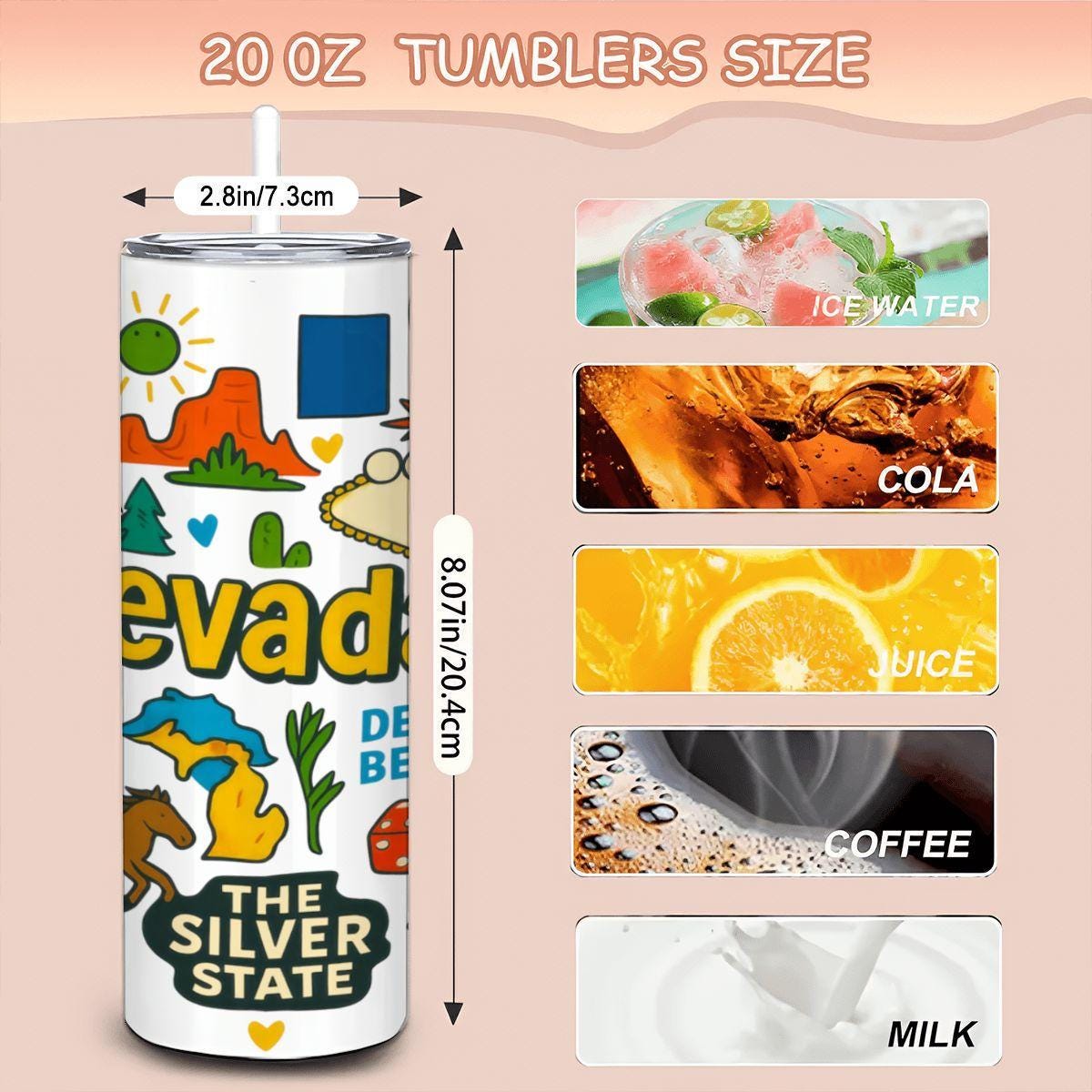 Nevada Desert Tumbler | Stainless Steel Travel Mug with Straw