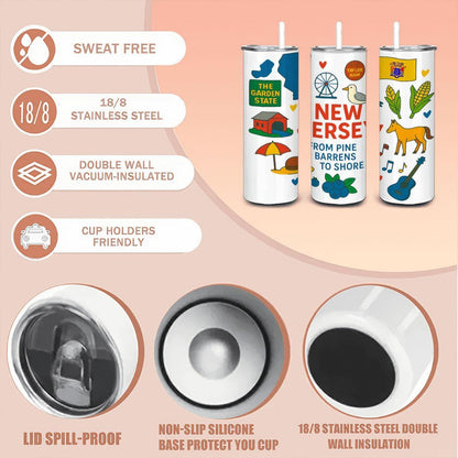 ColorFlow | New Jersey Garden State Tumbler | Pine Barrens to Shore | 20oz Stainless Steel Travel Mug with Straw