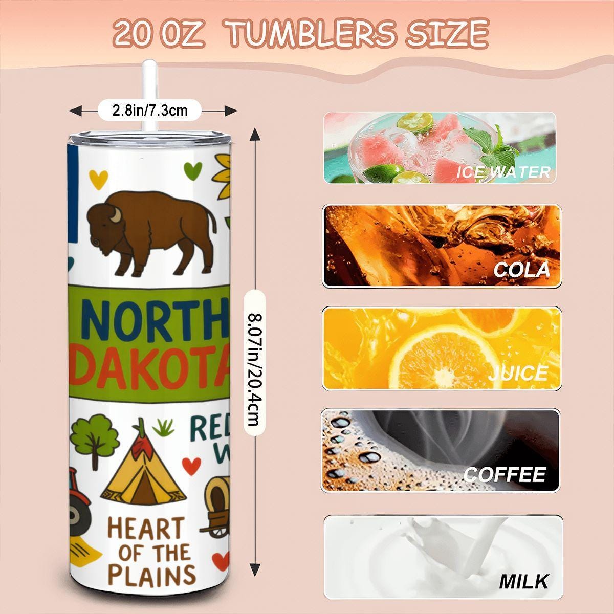 North Dakota State Pride Tumbler | Peace Garden State Travel Mug