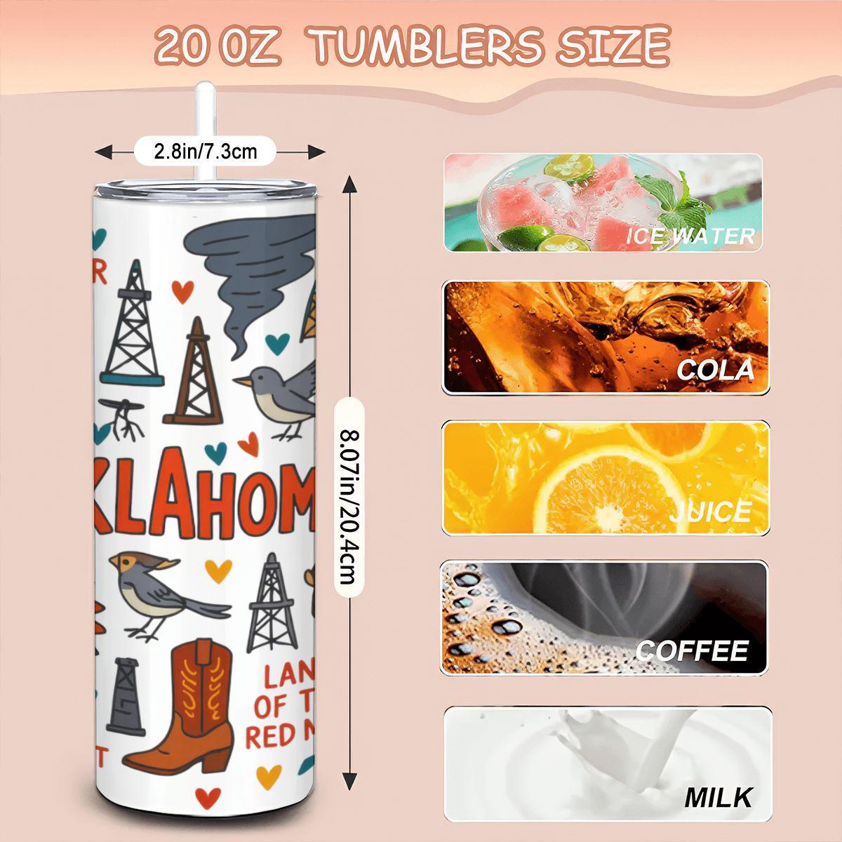 ColorFlow | Oklahoma State Pride 20oz Stainless Steel Tumbler with Straw | Route 66 Travel Mug | Sooner State Gift Cup