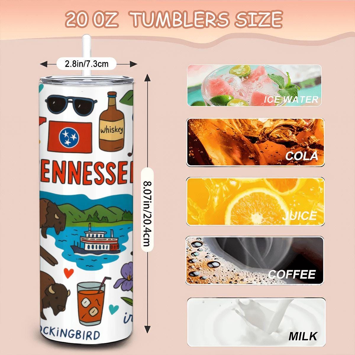 Tennessee State Pride Tumbler | 20oz Stainless Steel Travel Mug