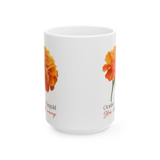 Marigold Flower Mug | October Birth Flower, Inspirational Drinkware