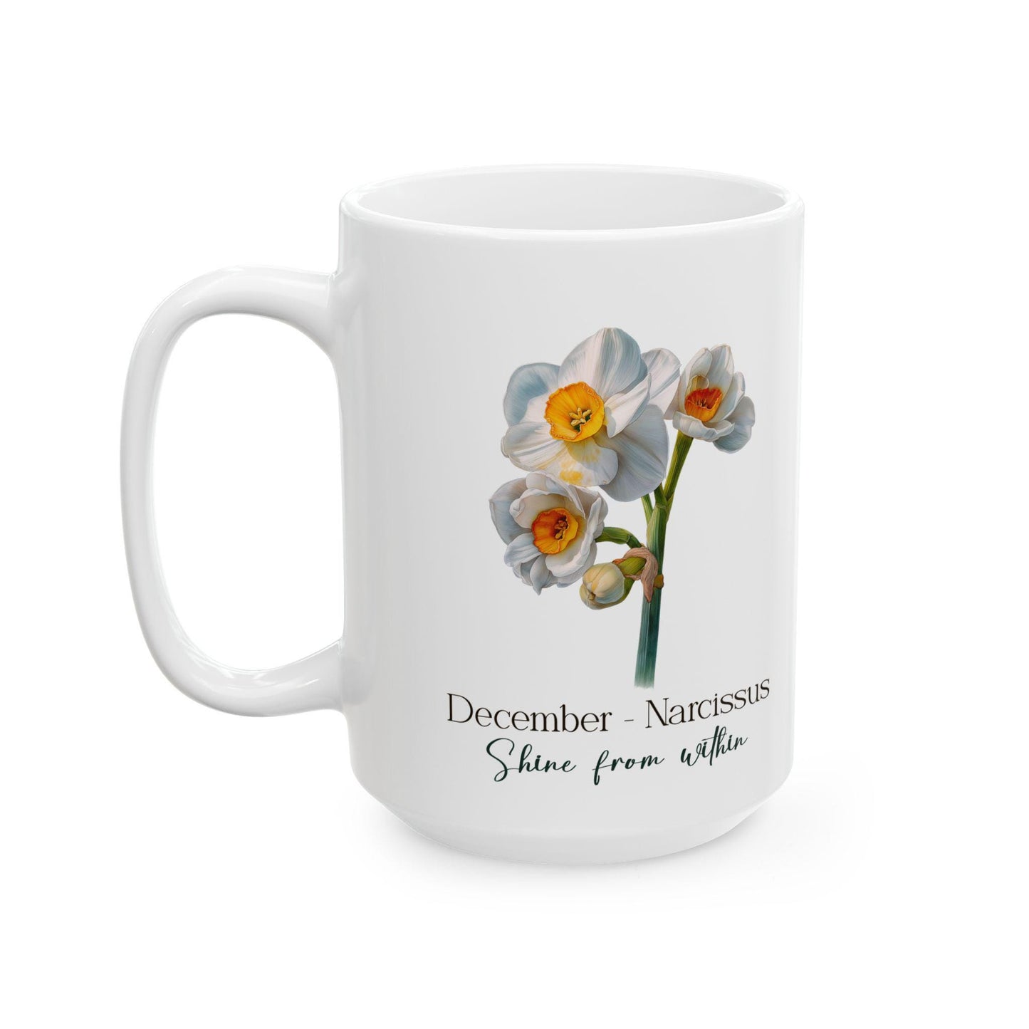 December Birth Flower Mug | Narcissus Floral 15oz Coffee Cup