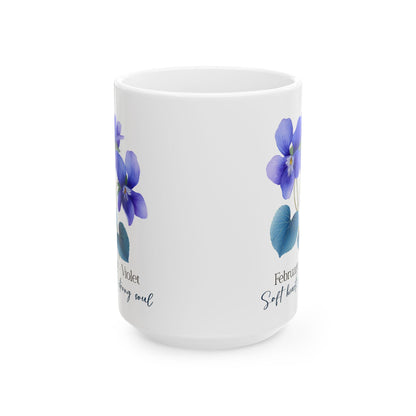 February Violet Birth Flower Mug | 15oz Ceramic Coffee Cup