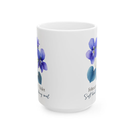 February Violet Birth Flower Mug | 15oz Ceramic Coffee Cup