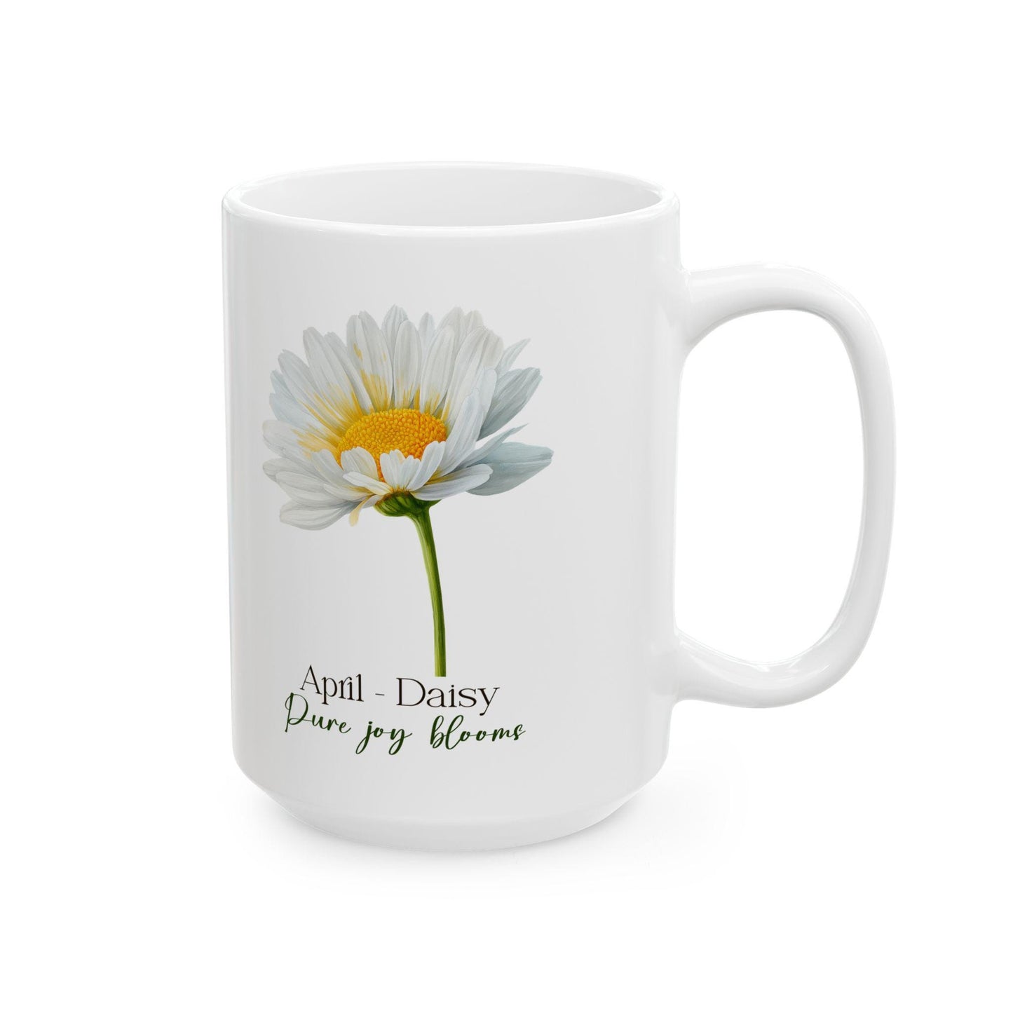 ColorFlow | April Daisy Pure Joy Blooms Mug | Floral 15oz Coffee Cup | Birth Flower Gift | Spring Nature Inspired Drinkware