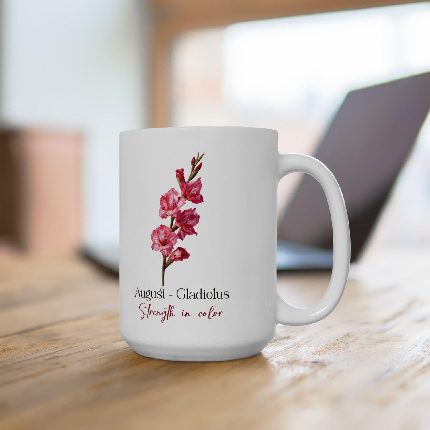 August Birth Flower Mug | Floral Gladiolus, Strength in Color (15oz)
