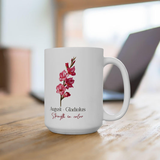 August Birth Flower Mug | Floral Gladiolus, Strength in Color (15oz)
