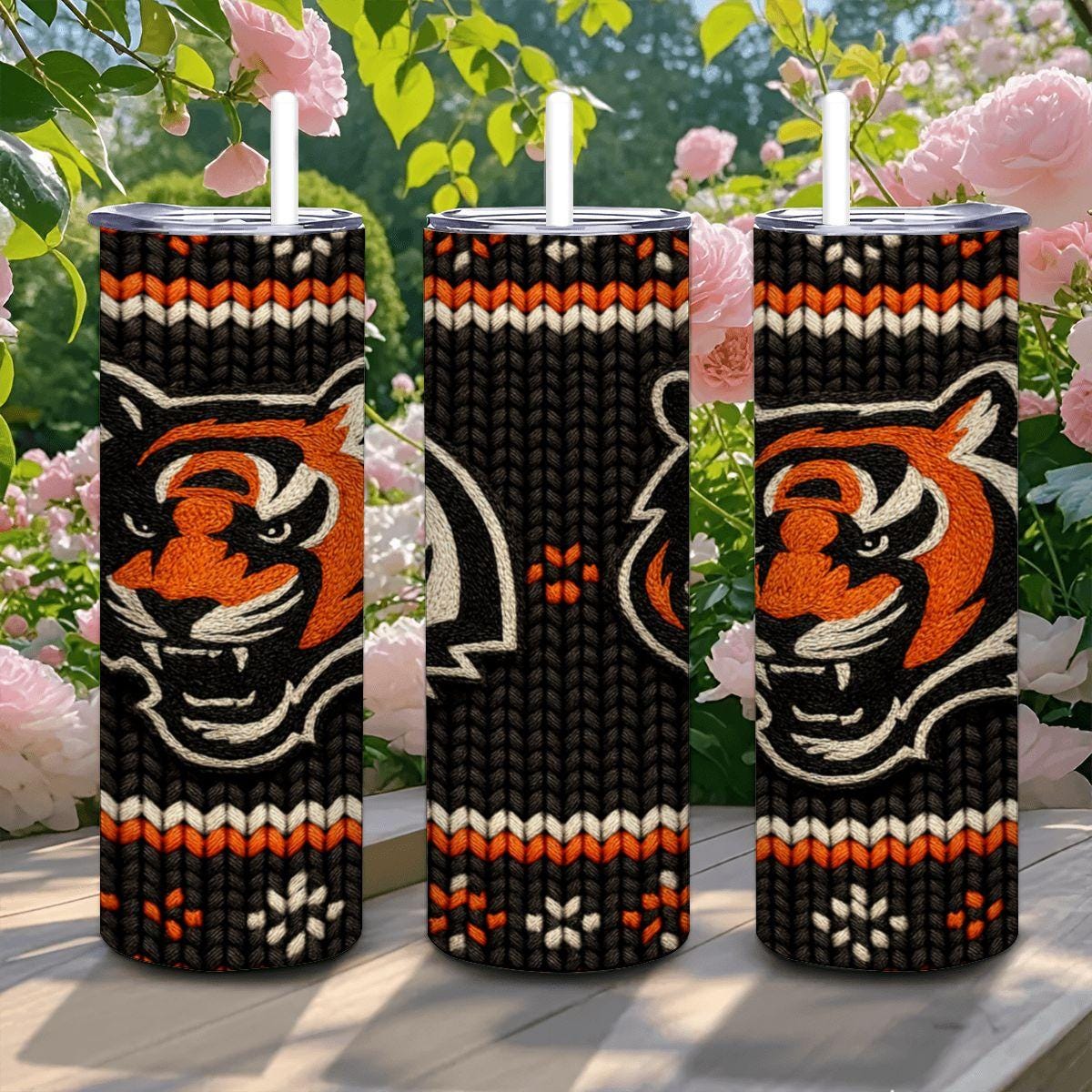 ColorFlow | Cincinnati Bengals Inspired Seamless Sweater 20oz Skinny Tumbler with Straw