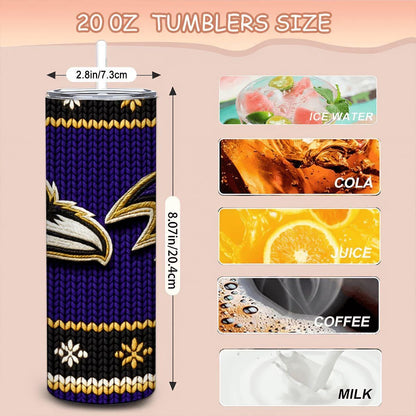 ColorFlow | Baltimore Ravens Inspired Seamless Sweater 20oz Skinny Tumbler with Straw