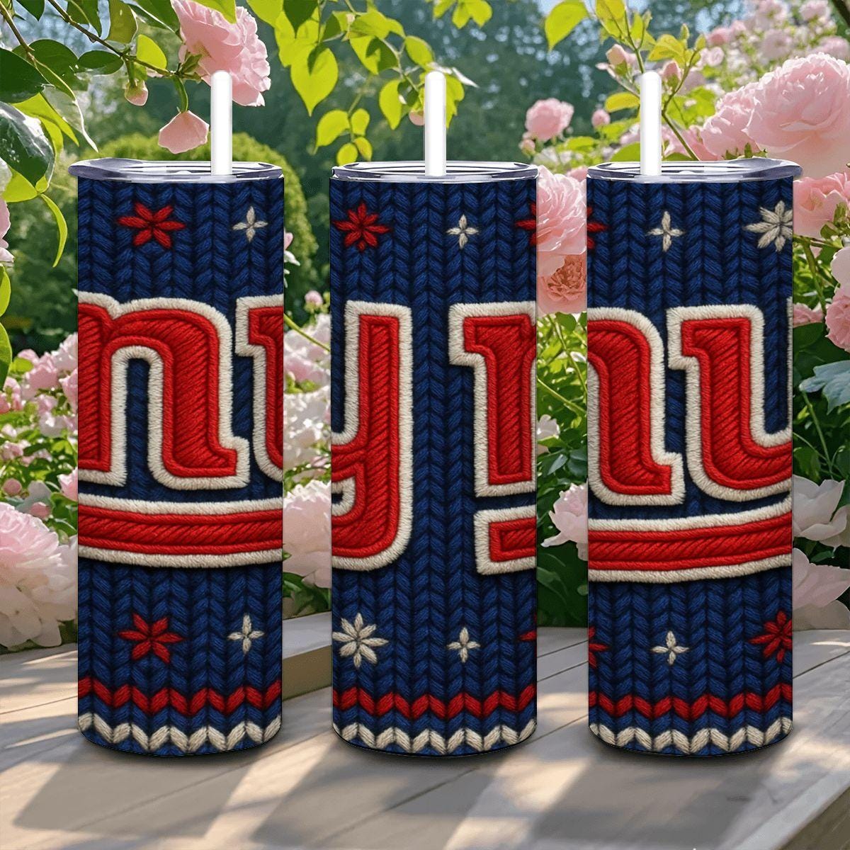 ColorFlow | New York Giants Inspired Seamless Sweater 20oz Skinny Tumbler with Straw