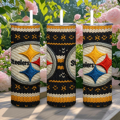 ColorFlow | Pittsburgh Steelers Inspired Seamless Sweater 20oz Skinny Tumbler with Straw