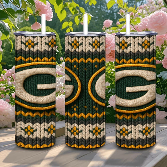 ColorFlow | Green Bay Packers Inspired Seamless Sweater 20oz Skinny Tumbler with Straw