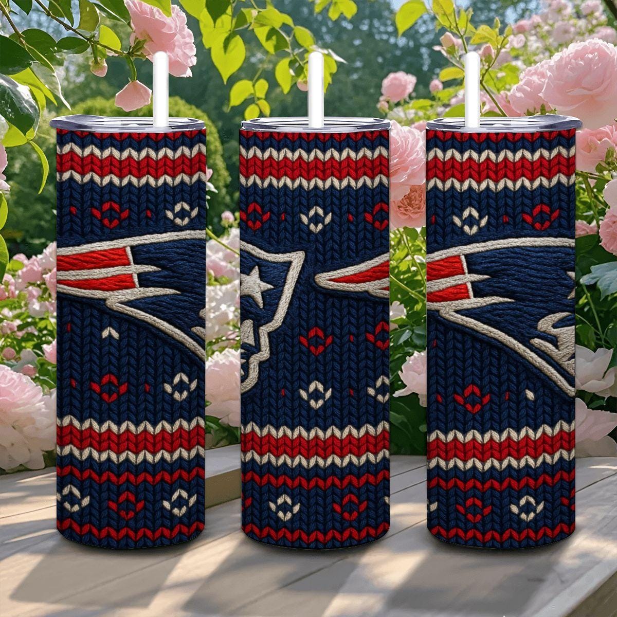 ColorFlow | New England Patriots Inspired Seamless Sweater 20oz Skinny Tumbler with Straw