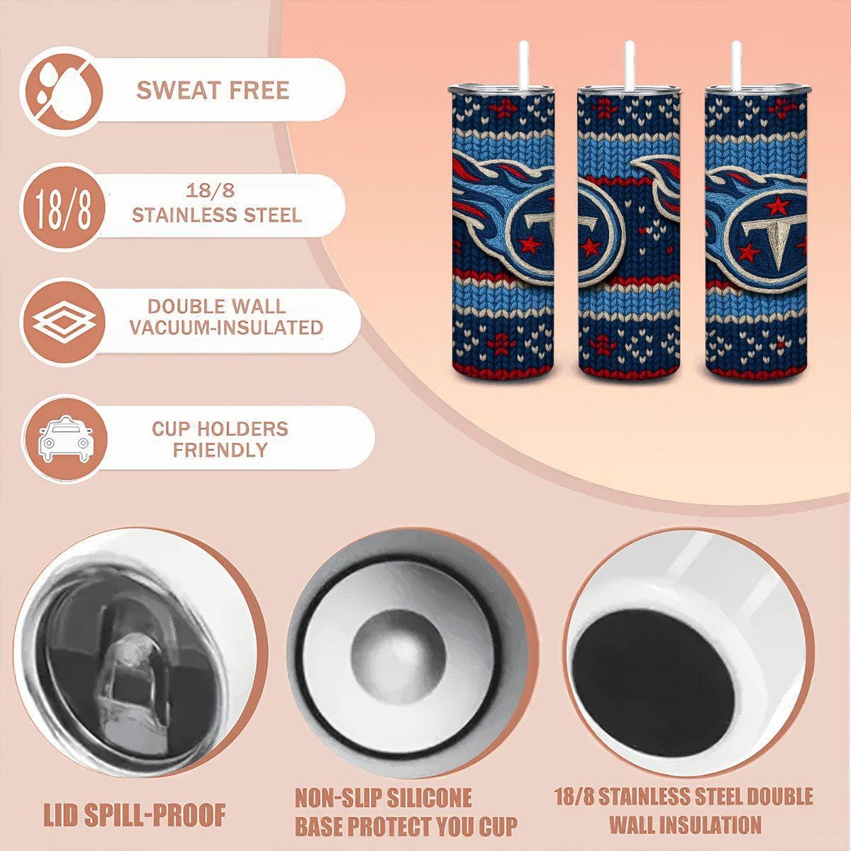 ColorFlow | Tennessee Titans Inspired Seamless Sweater 20oz Skinny Tumbler with Straw