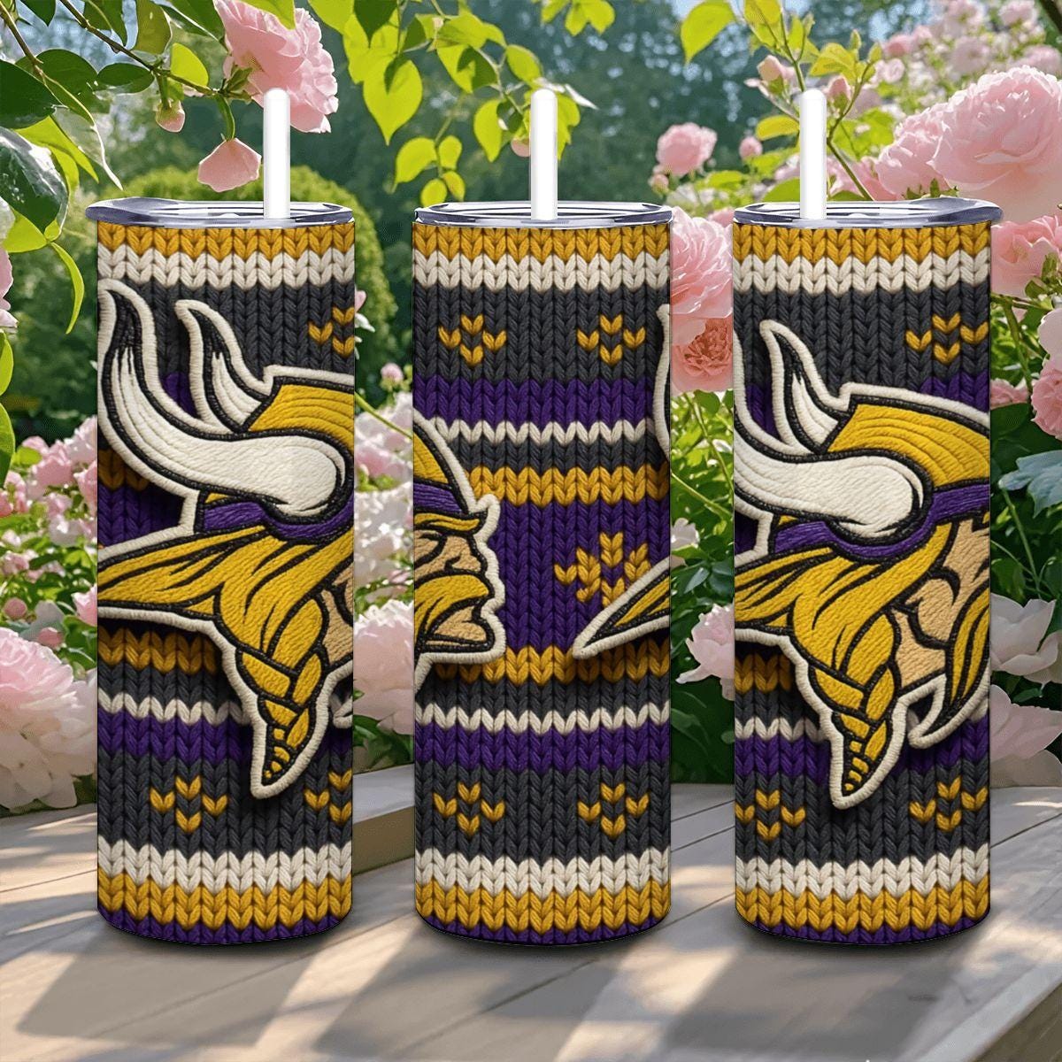 ColorFlow | Minnesota Vikings Inspired Seamless Sweater 20oz Skinny Tumbler with Straw