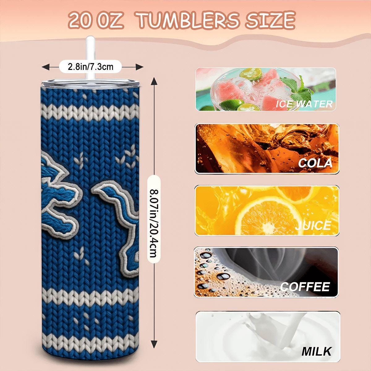 ColorFlow | Detroit Lions Inspired Seamless Sweater 20oz Skinny Tumbler with Straw