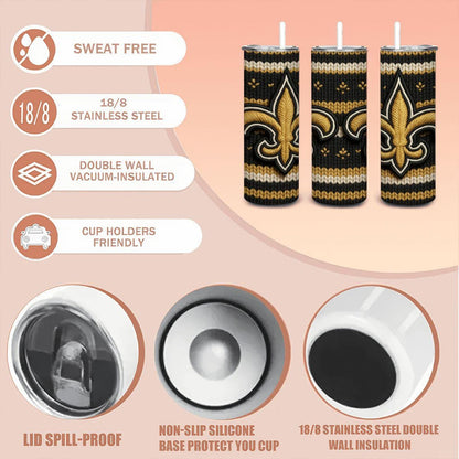 ColorFlow | New Orleans Saints Inspired Seamless Sweater 20oz Skinny Tumbler with Straw
