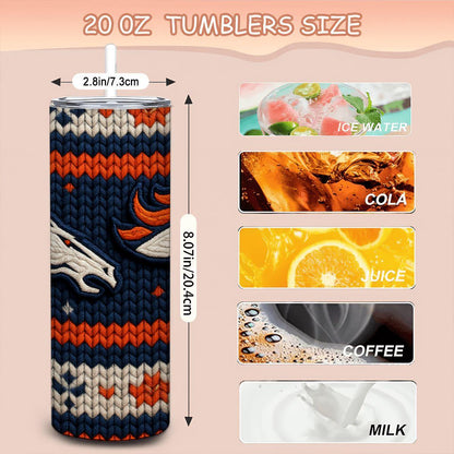ColorFlow | Denver Broncos Inspired Seamless Sweater 20oz Skinny Tumbler with Straw