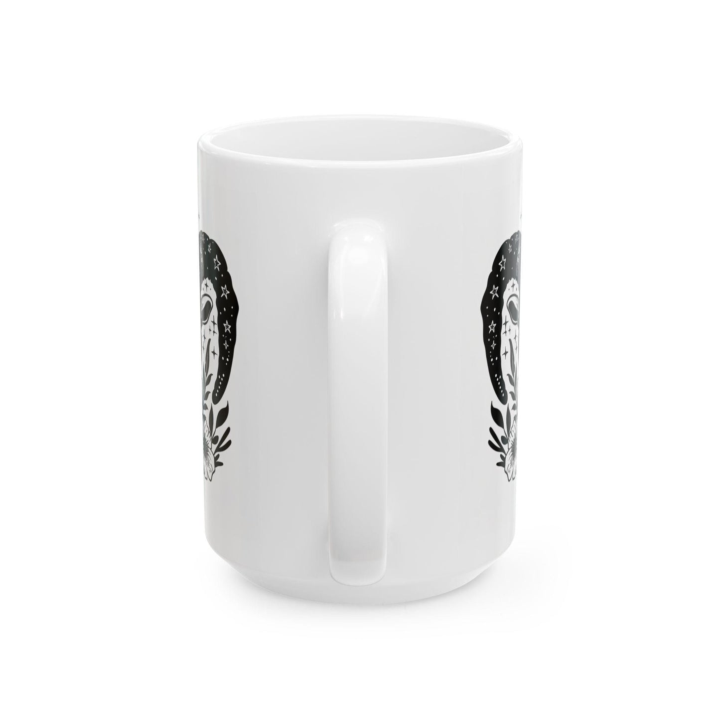 Celestial Ram Skull Coffee Mug | Gothic Floral Astrology Art 15oz
