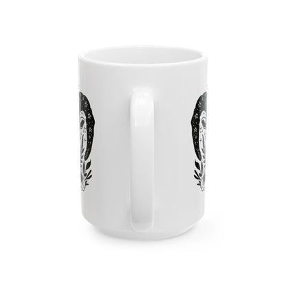 Celestial Ram Skull Coffee Mug | Gothic Floral Astrology Art 15oz
