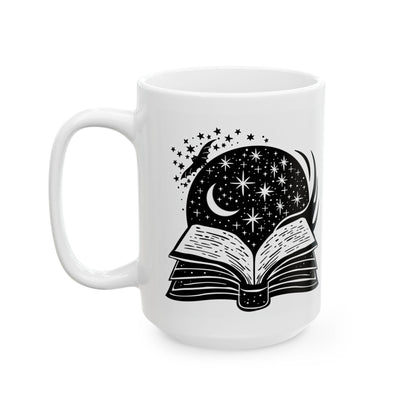 Celestial Spellbook Coffee Mug | Witchy Cosmic Art 15oz Ceramic Cup