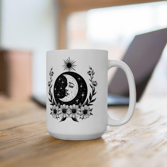 Floral Crescent Moon Mug | Witchy Celestial Coffee Cup
