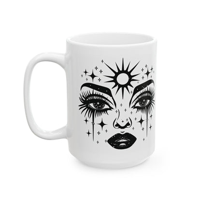 Celestial Goddess Mug | Witchy Cosmic Eyes Art Coffee Cup