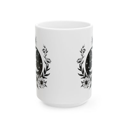 Floral Crescent Moon Mug | Witchy Celestial Coffee Cup