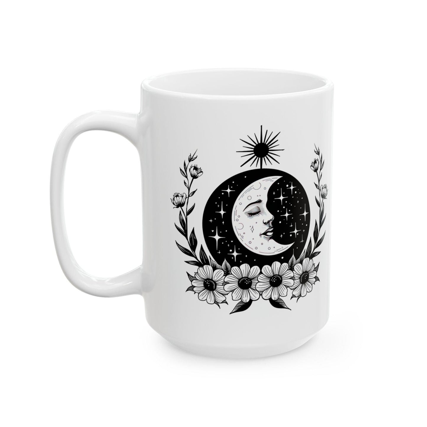Floral Crescent Moon Mug | Witchy Celestial Coffee Cup
