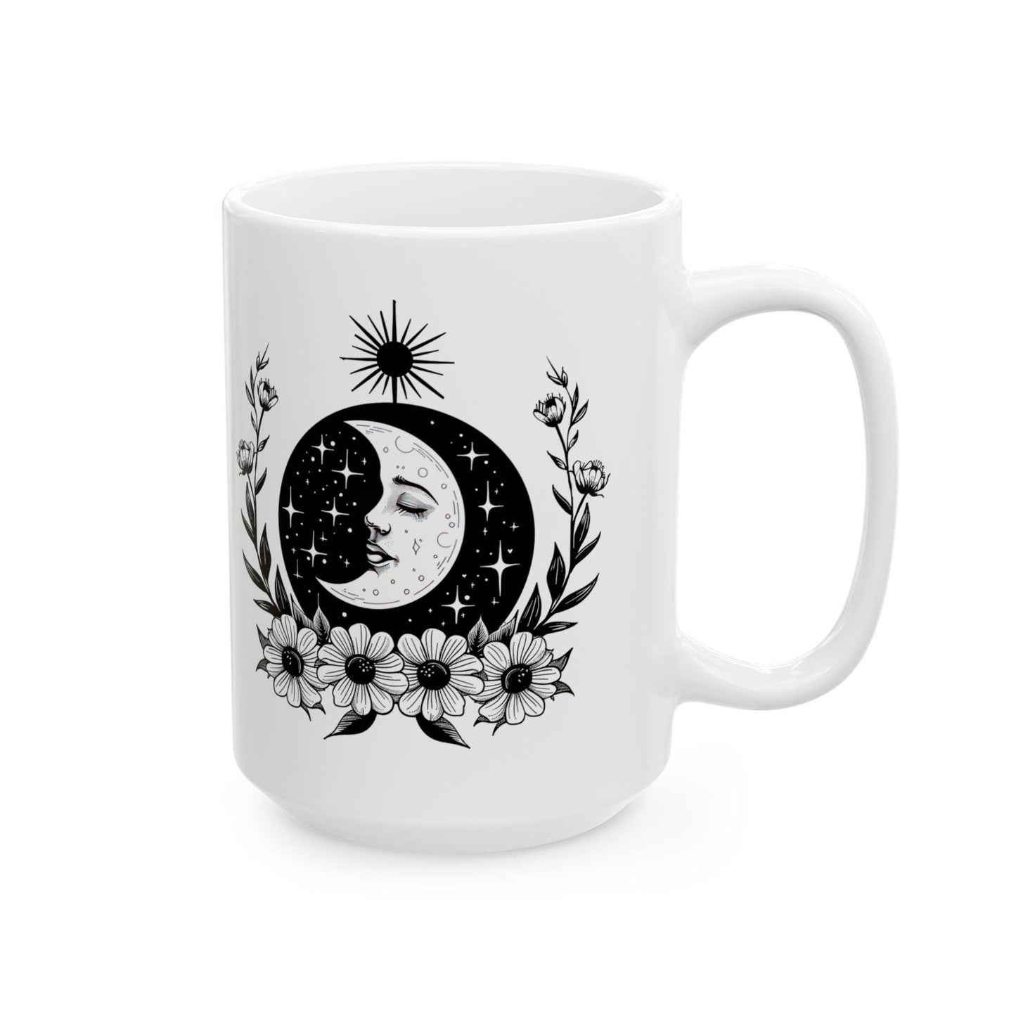 Floral Crescent Moon Mug | Witchy Celestial Coffee Cup