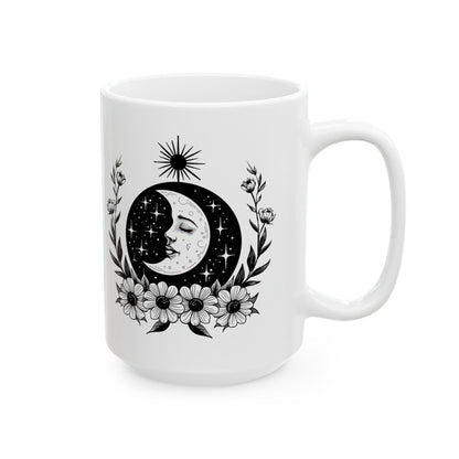Floral Crescent Moon Mug | Witchy Celestial Coffee Cup