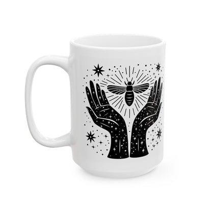 Celestial Hands Ceramic Mug | Witchy Moth, Cosmic Art