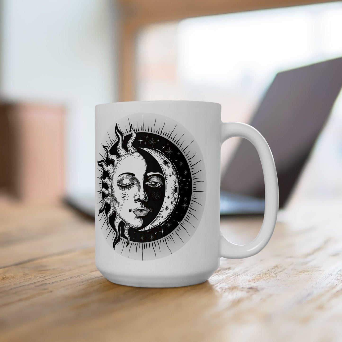 ColorFlow | Sun and Moon Mug | Celestial Duality 15oz Ceramic Coffee Cup | Spiritual Cosmic Art Mug Gift for Dreamers