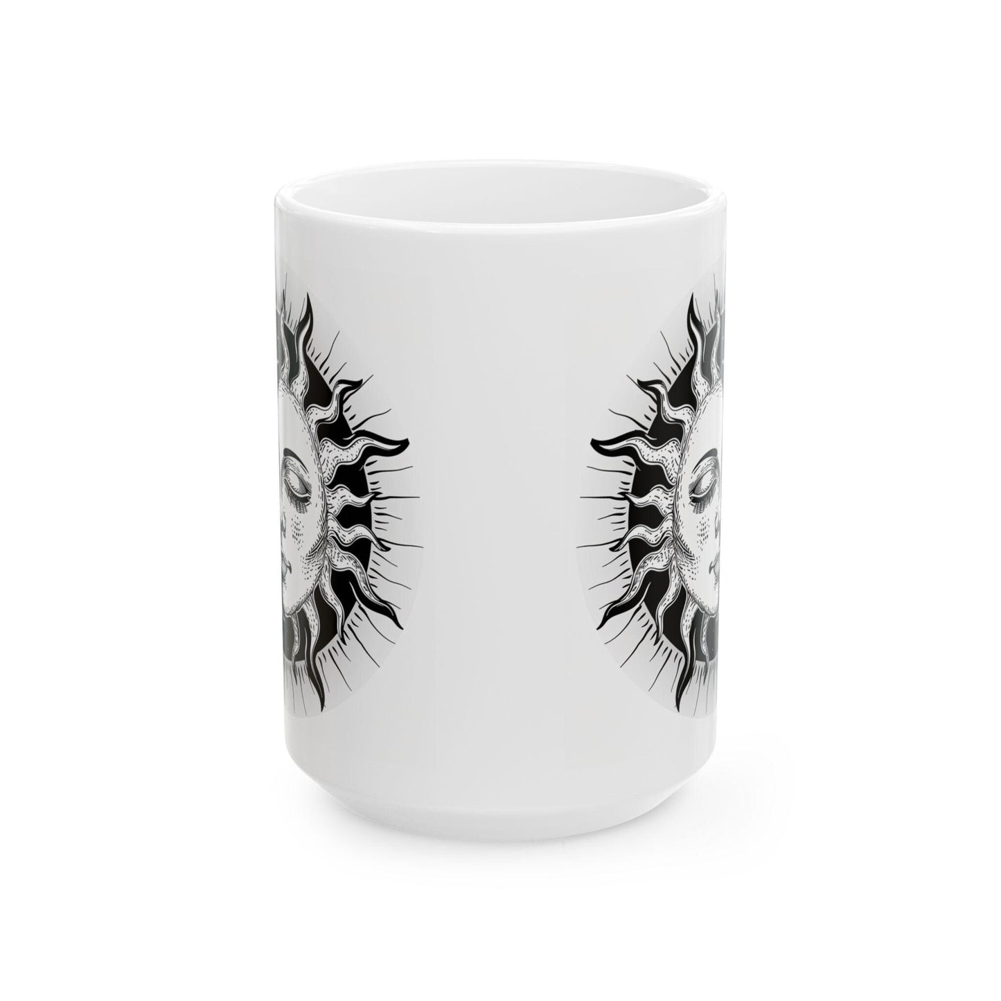 ColorFlow | Sun and Moon Mug | Celestial Duality 15oz Ceramic Coffee Cup | Spiritual Cosmic Art Mug Gift for Dreamers