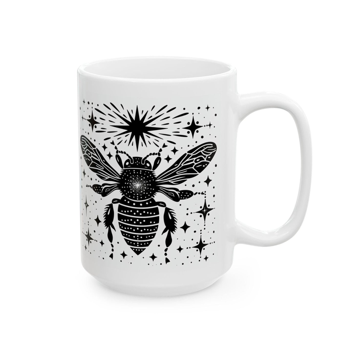 ColorFlow | Celestial Bee Mug | Cosmic Insect 15oz Ceramic Coffee Cup | Witchy Bee Art Mug Gift for Nature Lovers