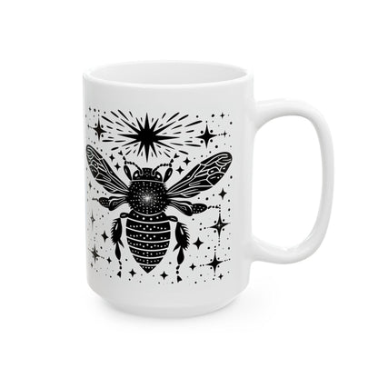 ColorFlow | Celestial Bee Mug | Cosmic Insect 15oz Ceramic Coffee Cup | Witchy Bee Art Mug Gift for Nature Lovers