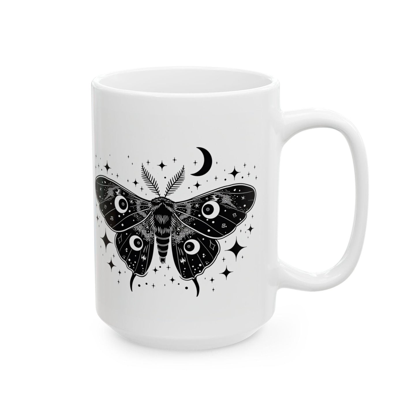 Celestial Luna Moth Ceramic Mug | Witchy Cosmic Art 15oz