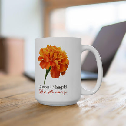 Marigold Flower Mug | October Birth Flower, Inspirational Drinkware