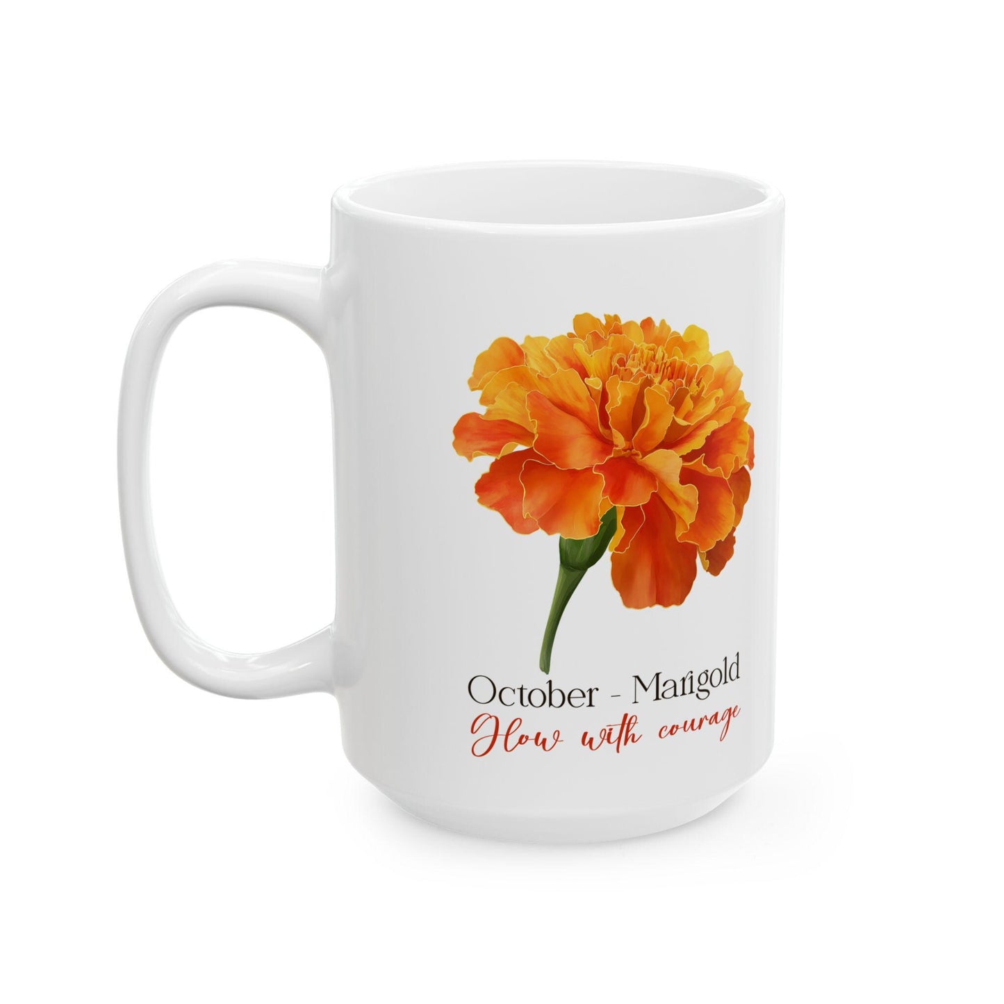Marigold Flower Mug | October Birth Flower, Inspirational Drinkware