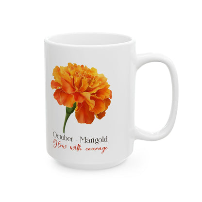 Marigold Flower Mug | October Birth Flower, Inspirational Drinkware
